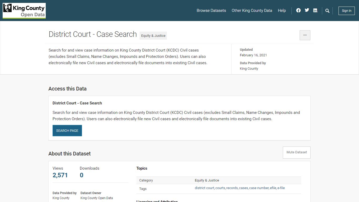 District Court - Case Search | King County | Open Data