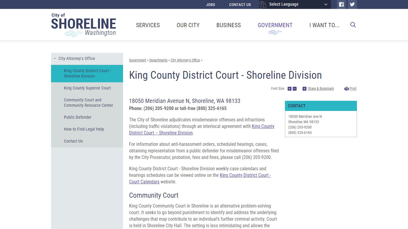 King County District Court - Shoreline Division | City of Shoreline